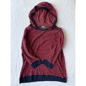 LRL Lauren Active Pullover Striped Hoodie Women Size XL Stripe 3/4 Sleeve Cotton